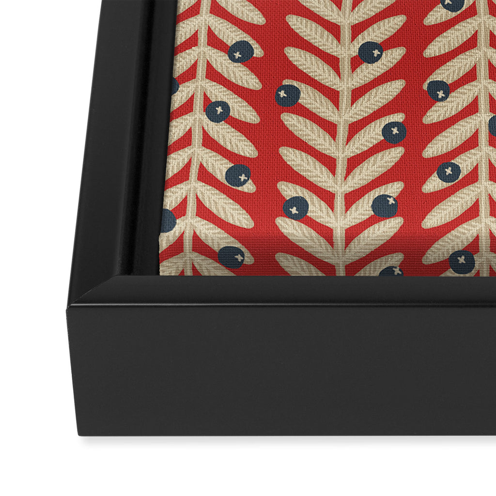 Festive Berries / Red, Beige & Blue Framed Canvas Print Gallery Image 3