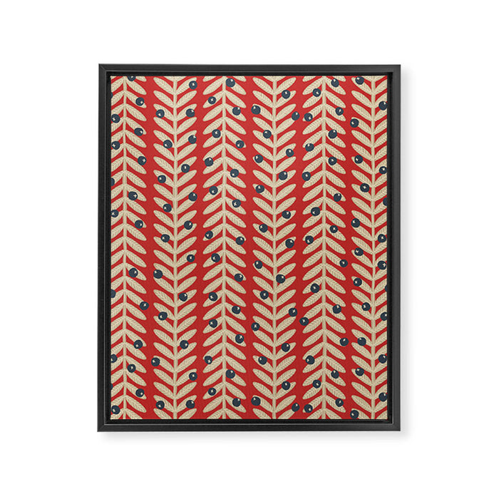 Festive Berries / Red, Beige & Blue Framed Canvas Print Gallery Image 1