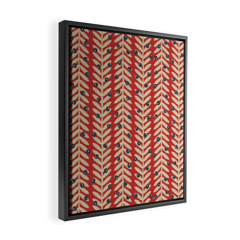 Festive Berries / Red, Beige & Blue Framed Canvas Print Gallery Image 2