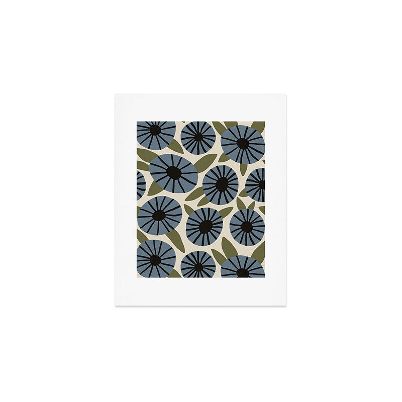 Floral Pattern / Slate Blue & Green Art Print Gallery Image 1