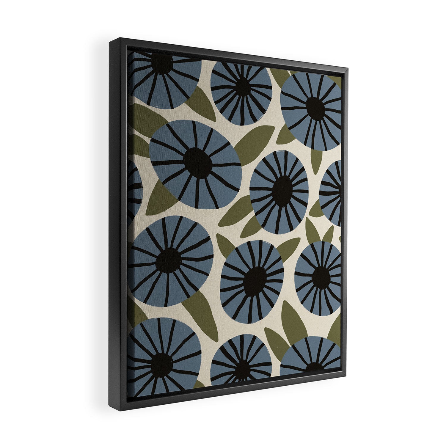Floral Pattern / Slate Blue & Green Framed Canvas Print Gallery Image 2