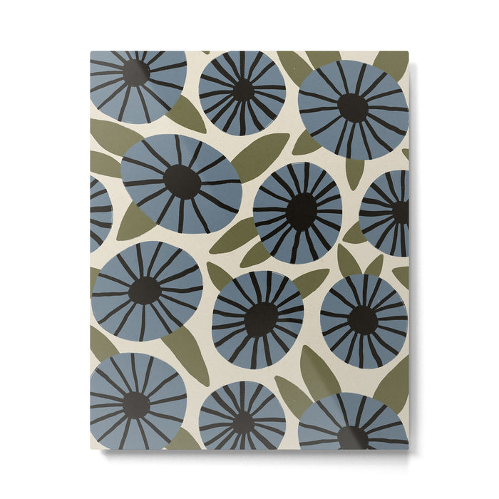 Floral Pattern / Slate Blue & Green Metal Print Gallery Image 1