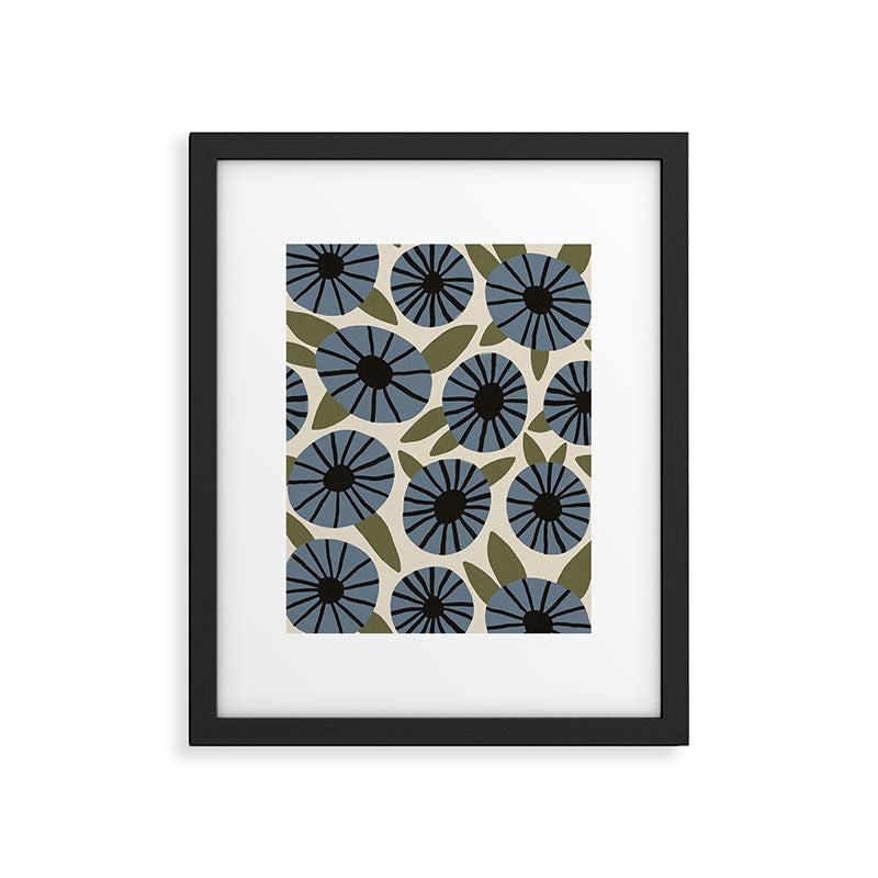 Floral Pattern / Slate Blue & Green Framed Art Print Gallery Image 4