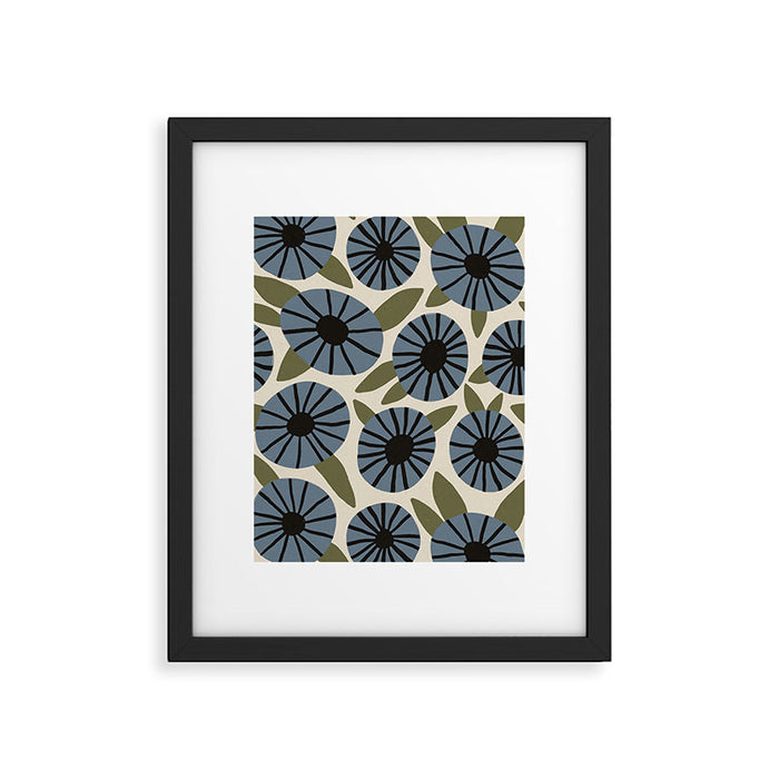 Floral Pattern / Slate Blue & Green Framed Art Print Gallery Image 1