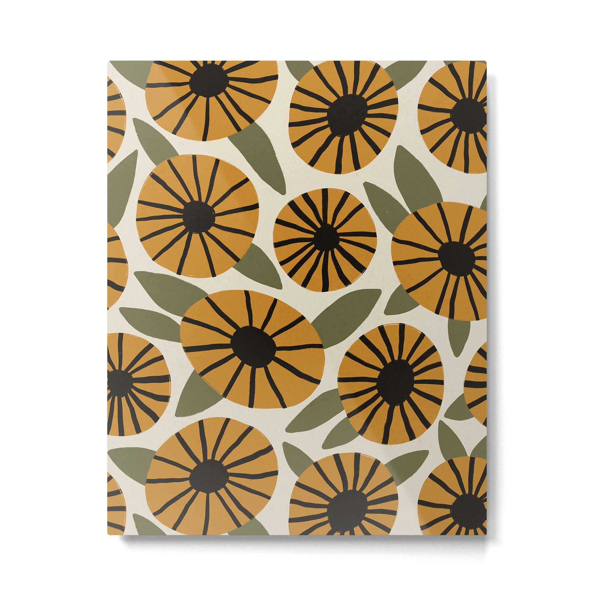 Floral Pattern / Turmeric Yellow & Green Metal Print Gallery Image 4
