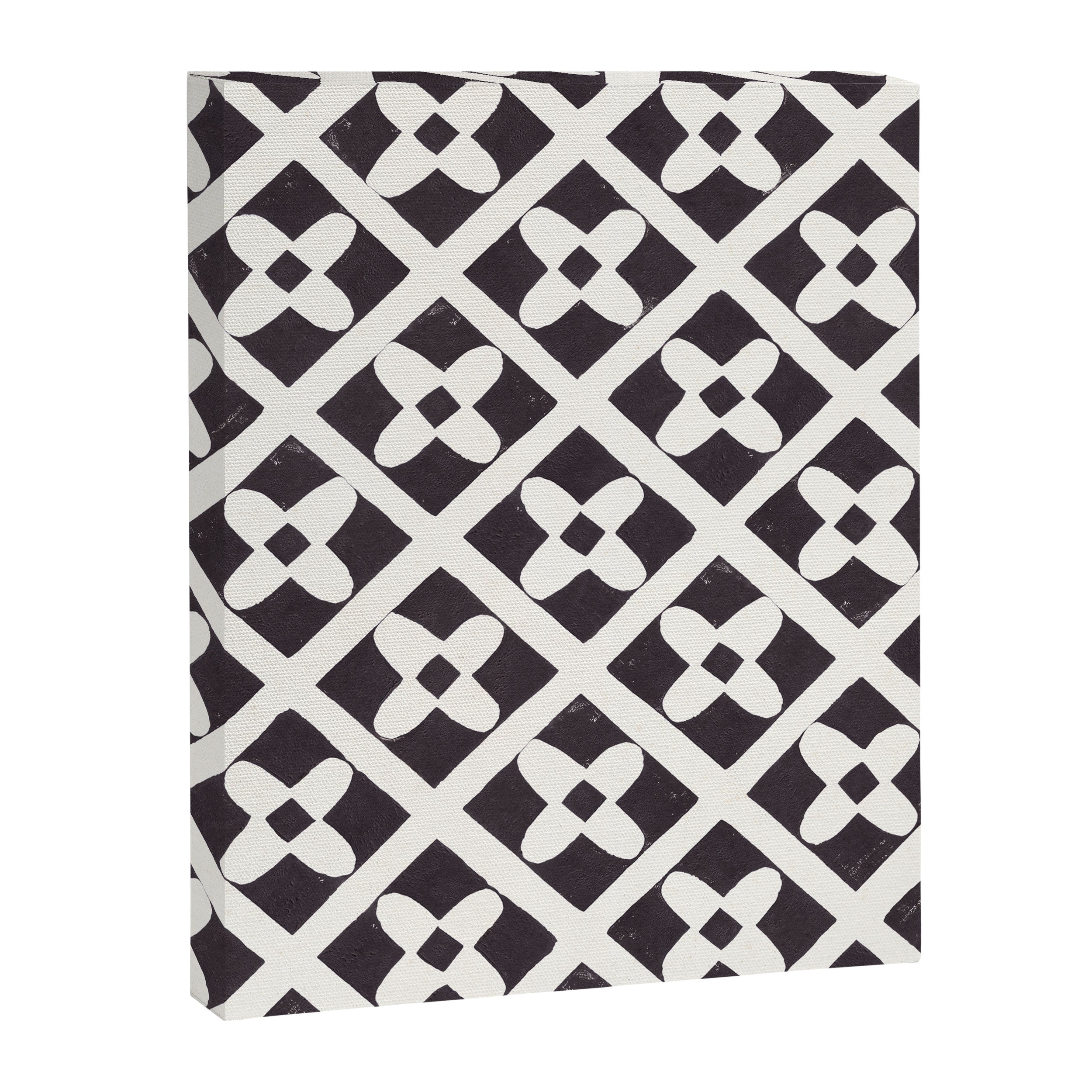 Floral Tiles Pattern / Lino Print Canvas Print Gallery Image 8