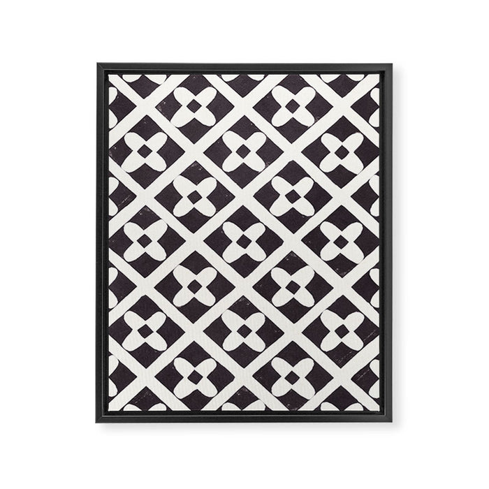 Floral Tiles Pattern / Lino Print Framed Canvas Print Gallery Image 1