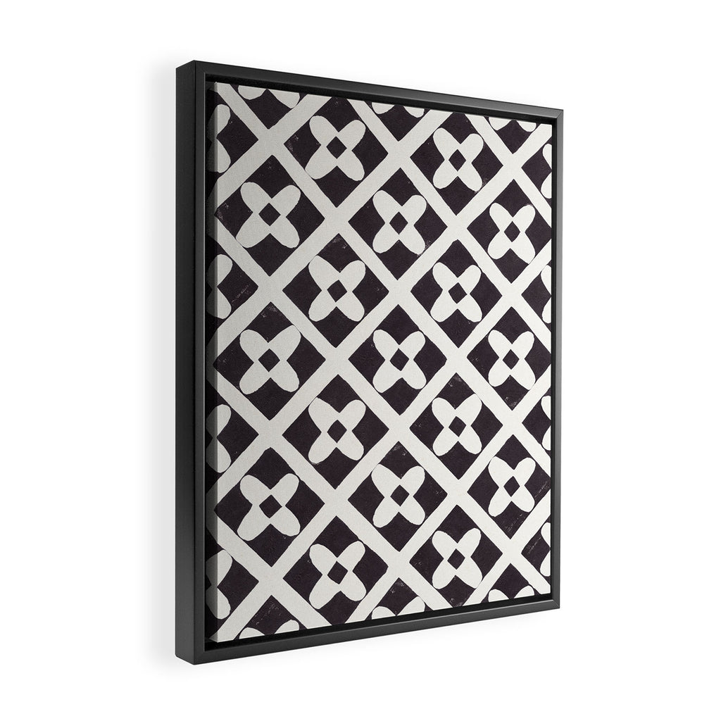 Floral Tiles Pattern / Lino Print Framed Canvas Print Gallery Image 2