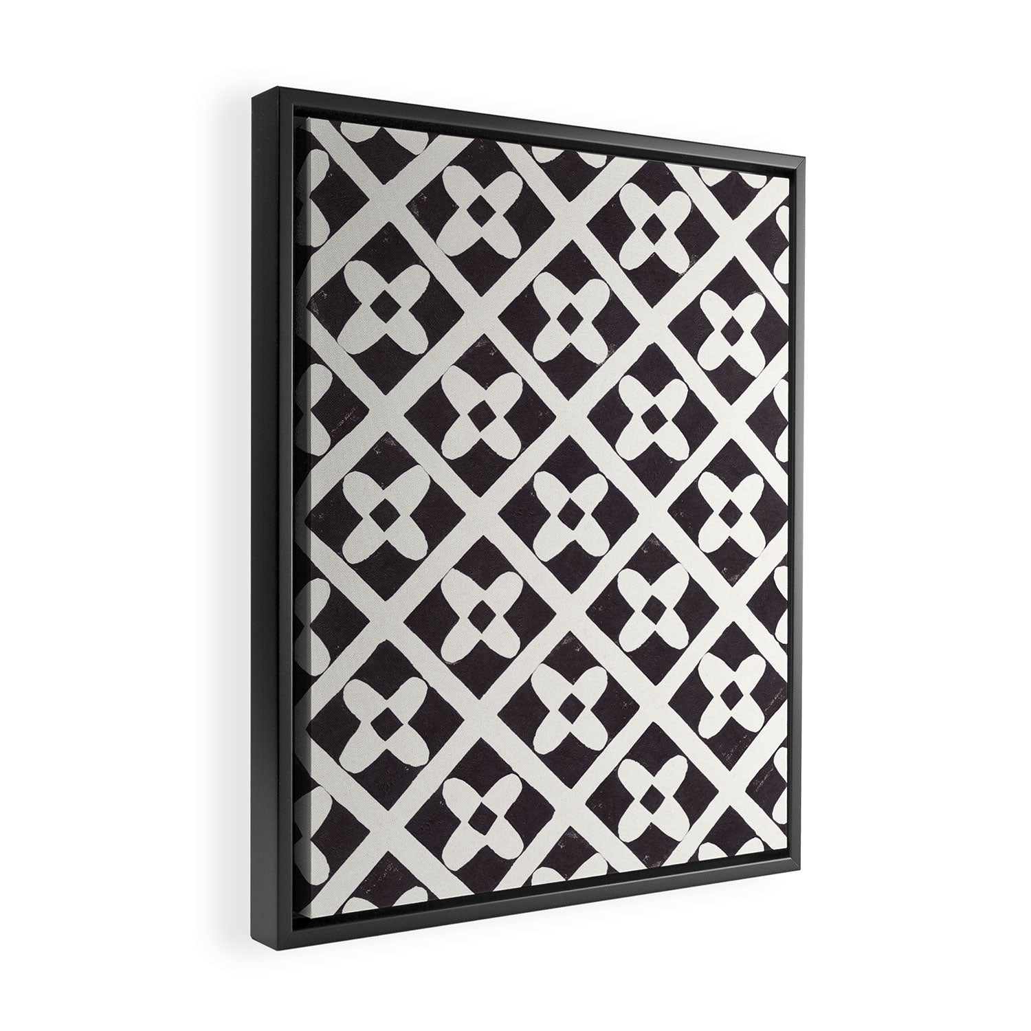 Floral Tiles Pattern / Lino Print Framed Canvas Print Gallery Image 2
