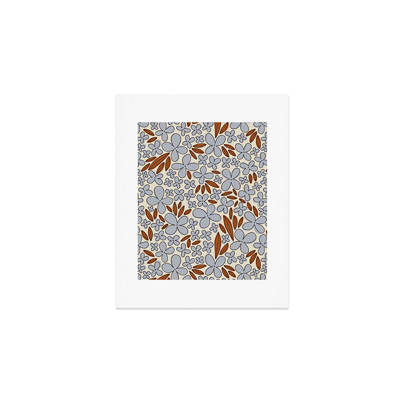 Four-leaf Flower Pattern / Grey & Brown Art Print Gallery Image 1