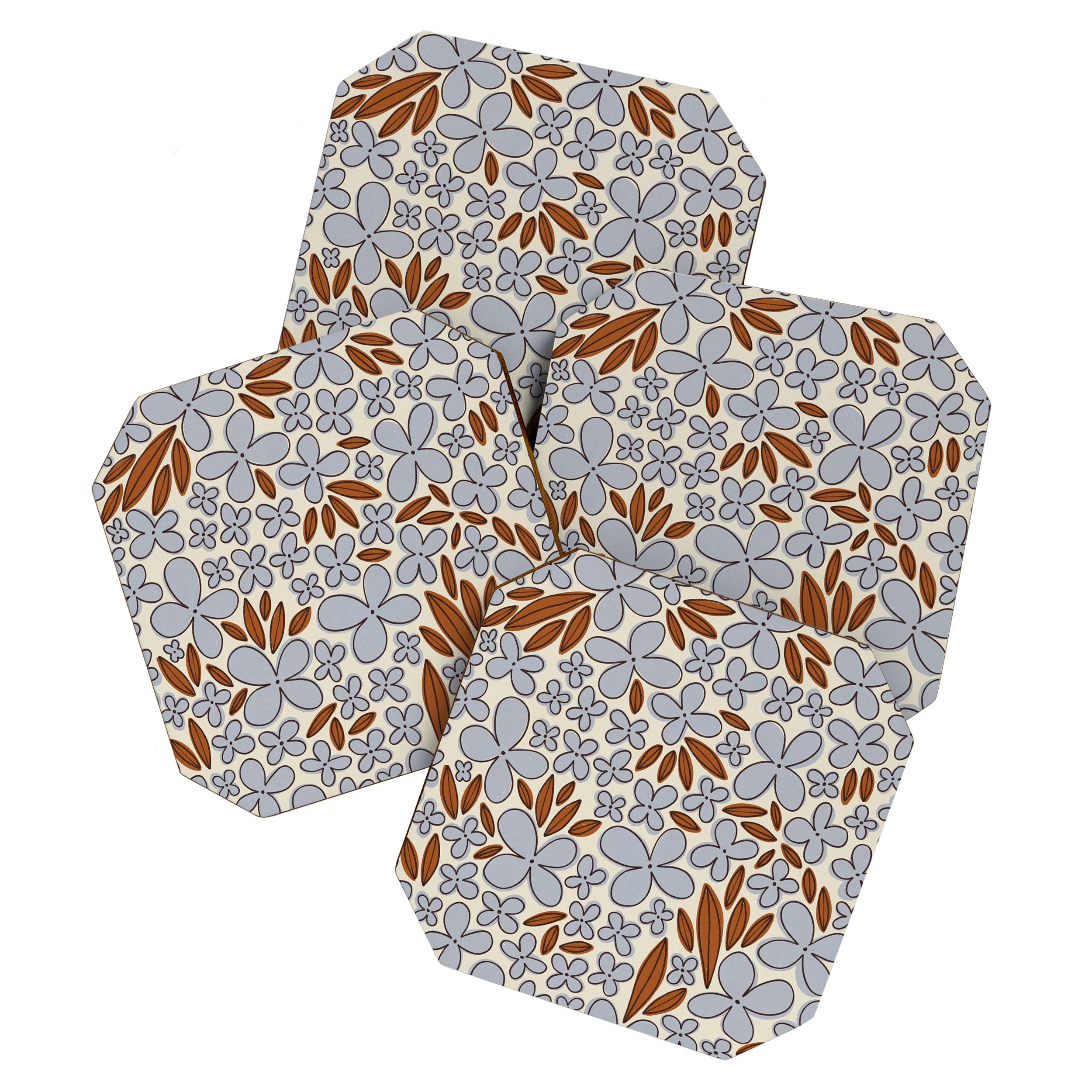 Four-leaf Flower Pattern / Grey & Brown Coaster Gallery Image 1