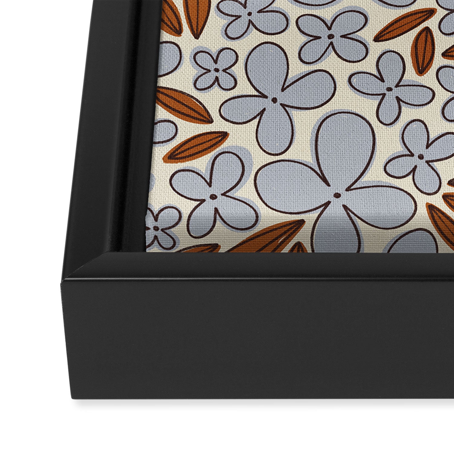 Four-leaf Flower Pattern / Grey & Brown Framed Canvas Print Gallery Image 3