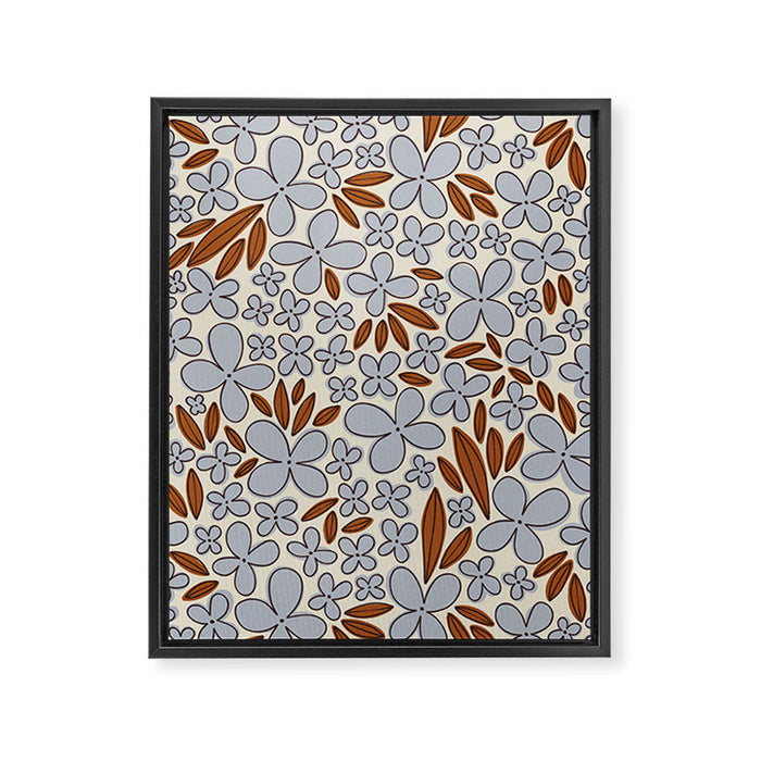 Four-leaf Flower Pattern / Grey & Brown Framed Canvas Print Gallery Image 1