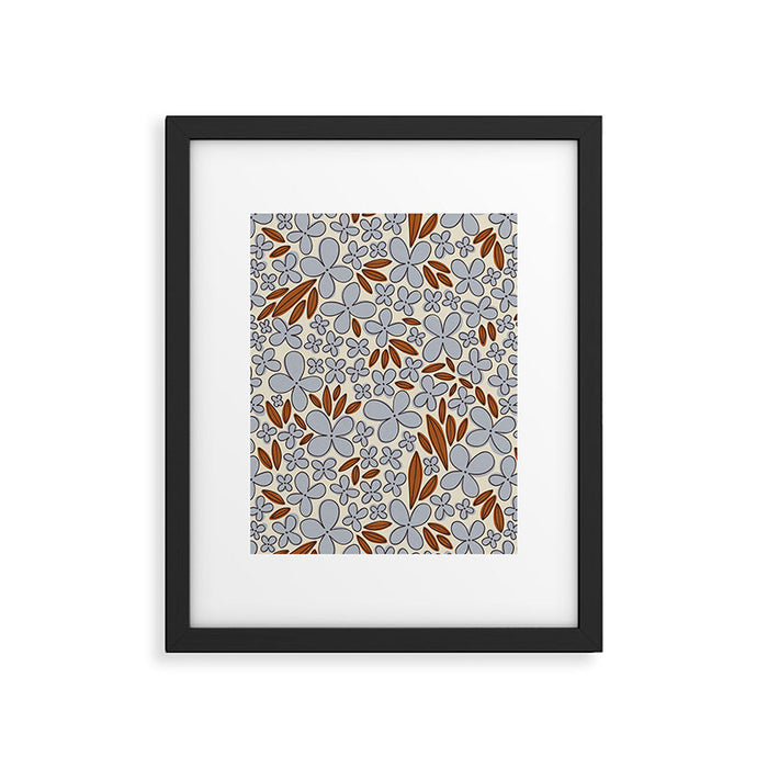 Four-leaf Flower Pattern / Grey & Brown Framed Art Print Gallery Image 1