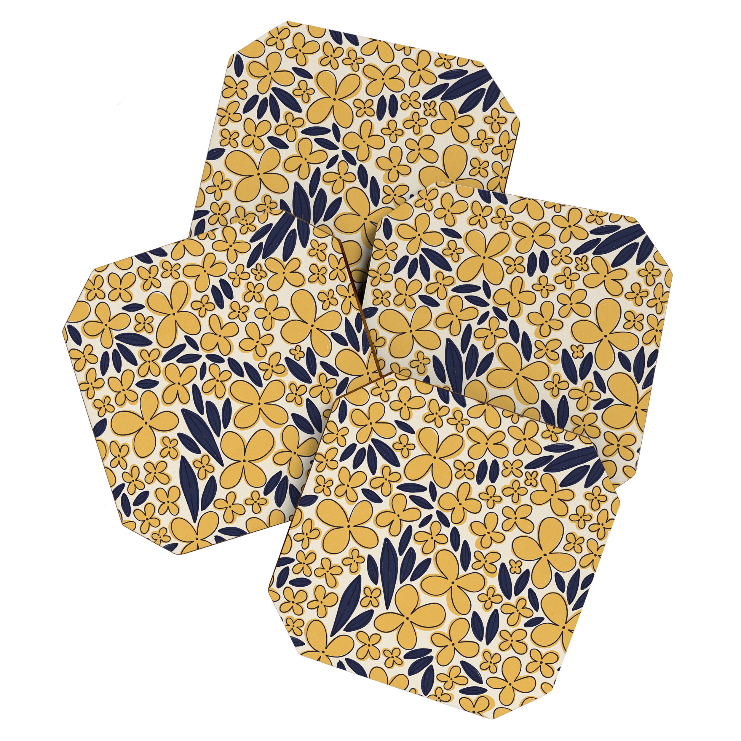 Four-leaf Flower Pattern / Yellow & Blue Coaster Gallery Image 1