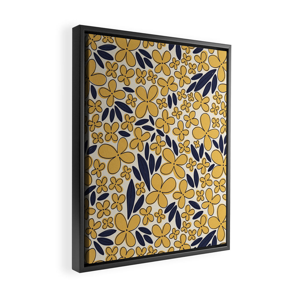 Four-leaf Flower Pattern / Yellow & Blue Framed Canvas Print Gallery Image 2