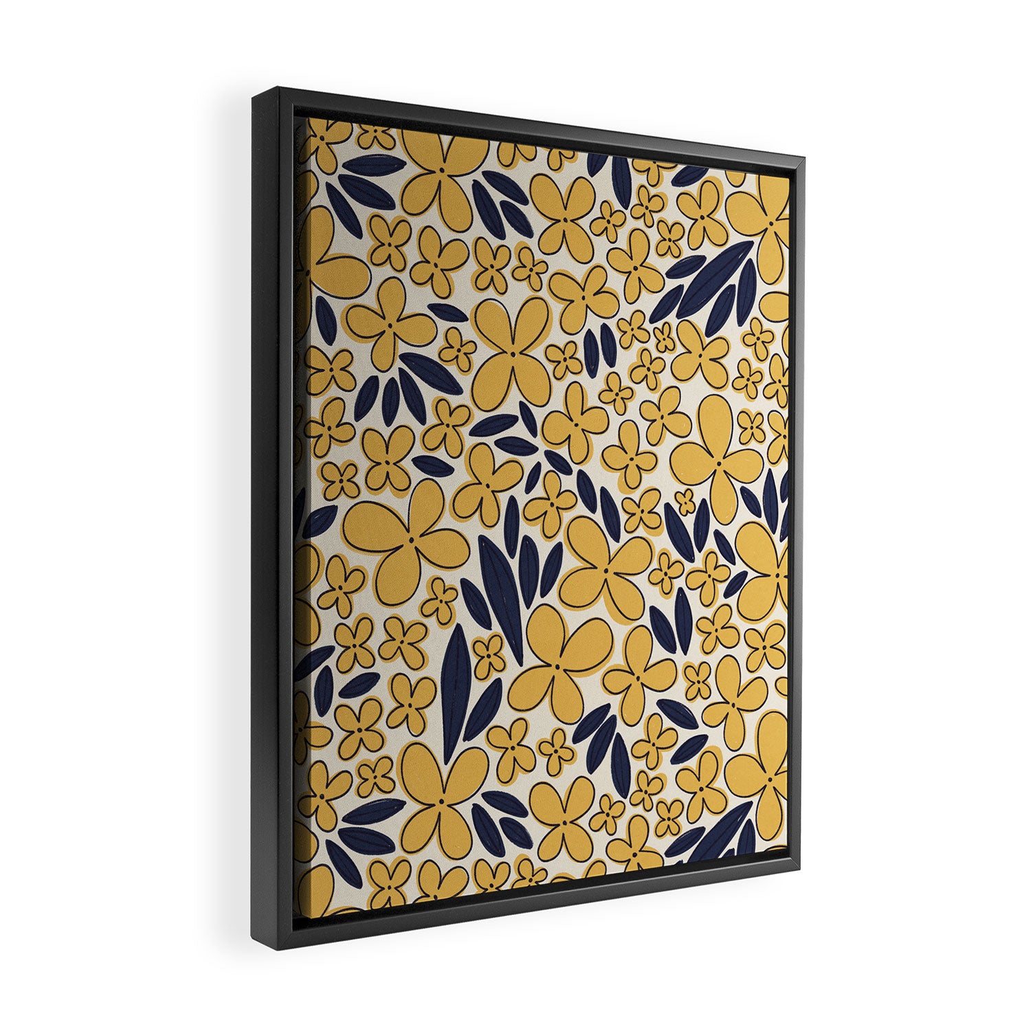Four-leaf Flower Pattern / Yellow & Blue Framed Canvas Print Gallery Image 2