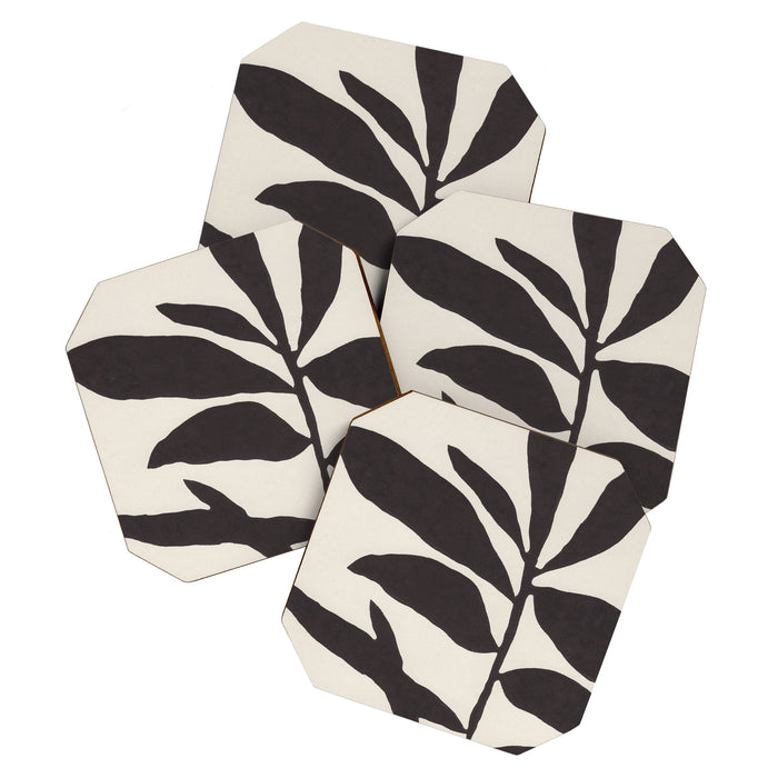 Linocut Branch #3 / Black & White Coaster Gallery Image 1