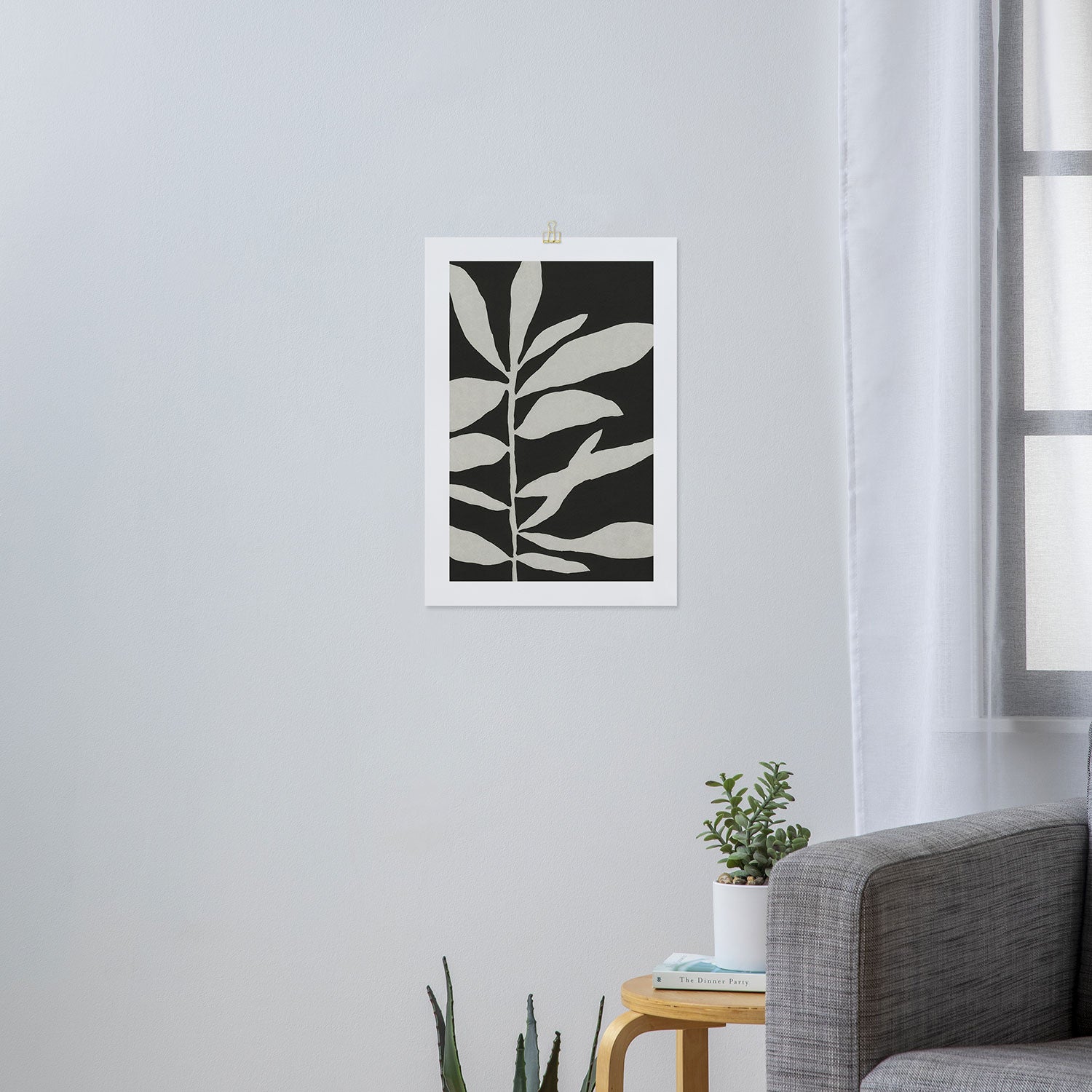 Linocut Branch #3 / White & Black Art Print Gallery Image 3