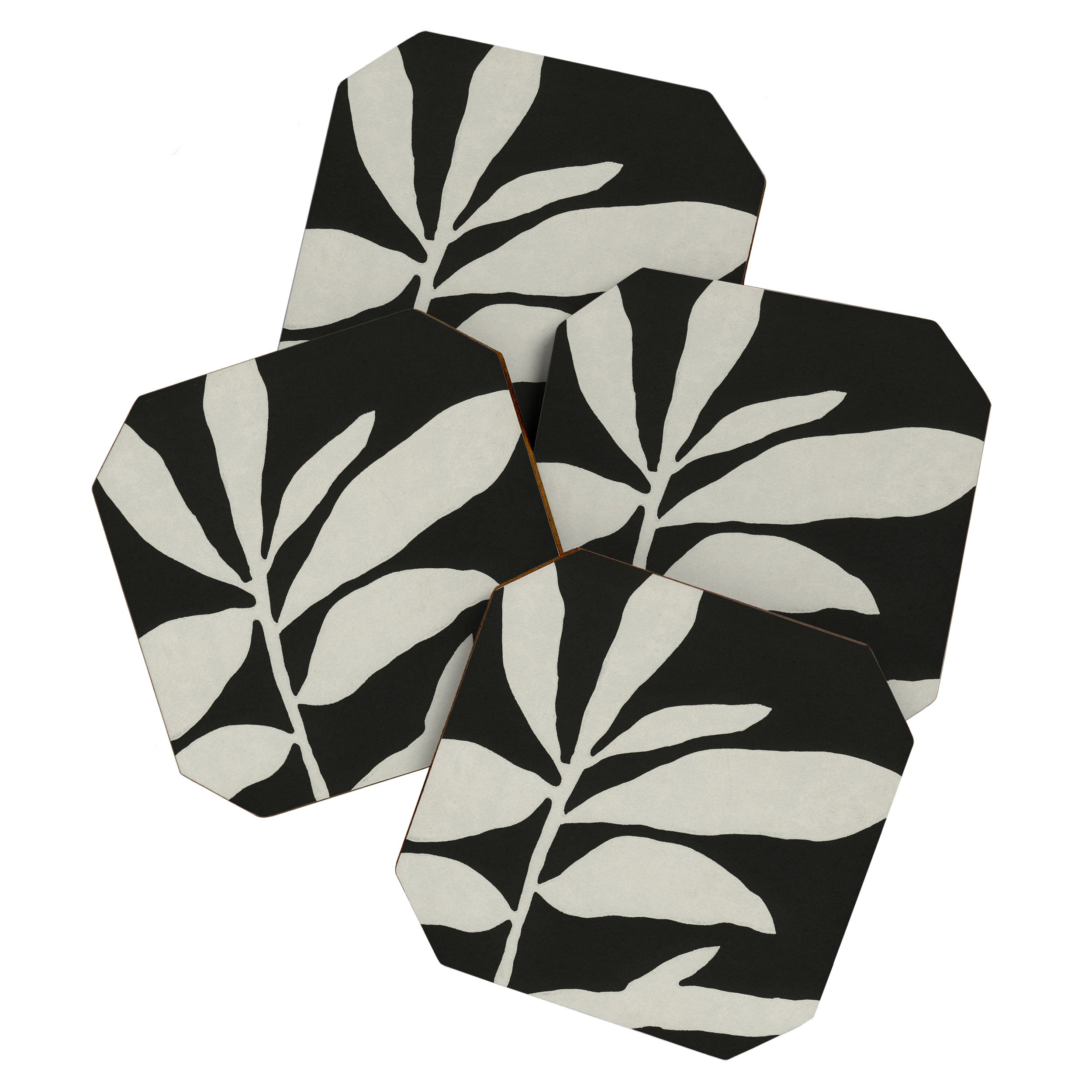 Linocut Branch #3 / White & Black Coaster Gallery Image 1