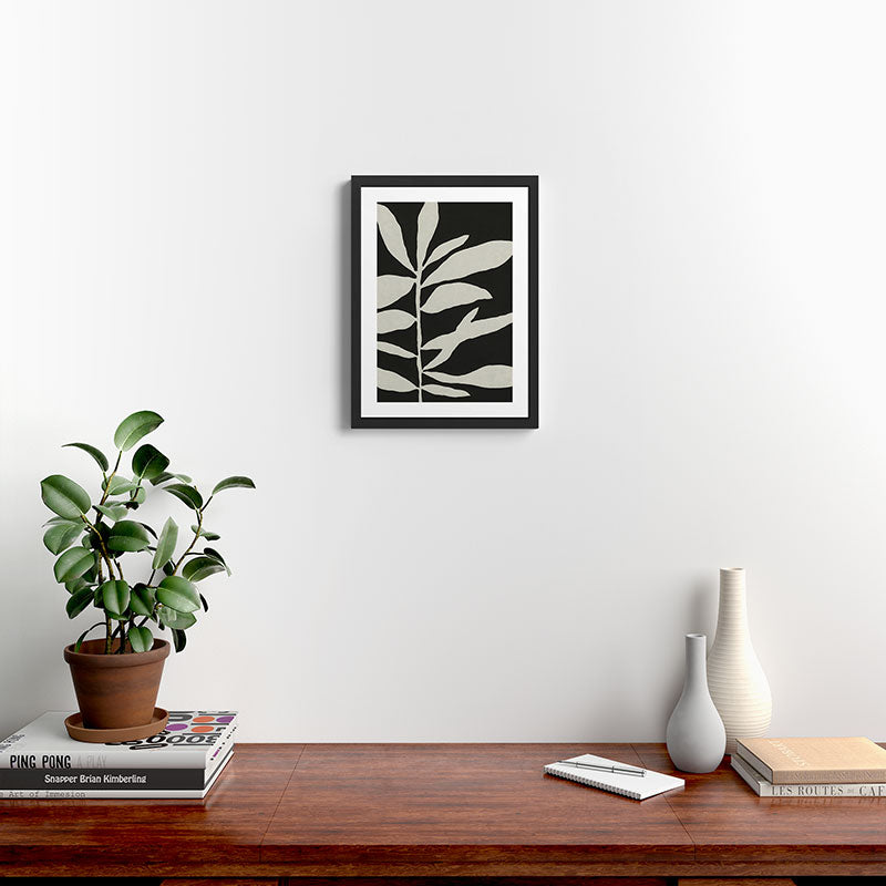 Linocut Branch #3 / White & Black Framed Art Print Gallery Image 2