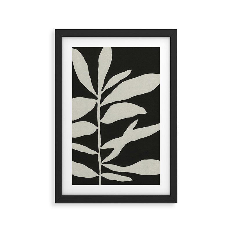 Linocut Branch #3 / White & Black Framed Art Print Gallery Image 2