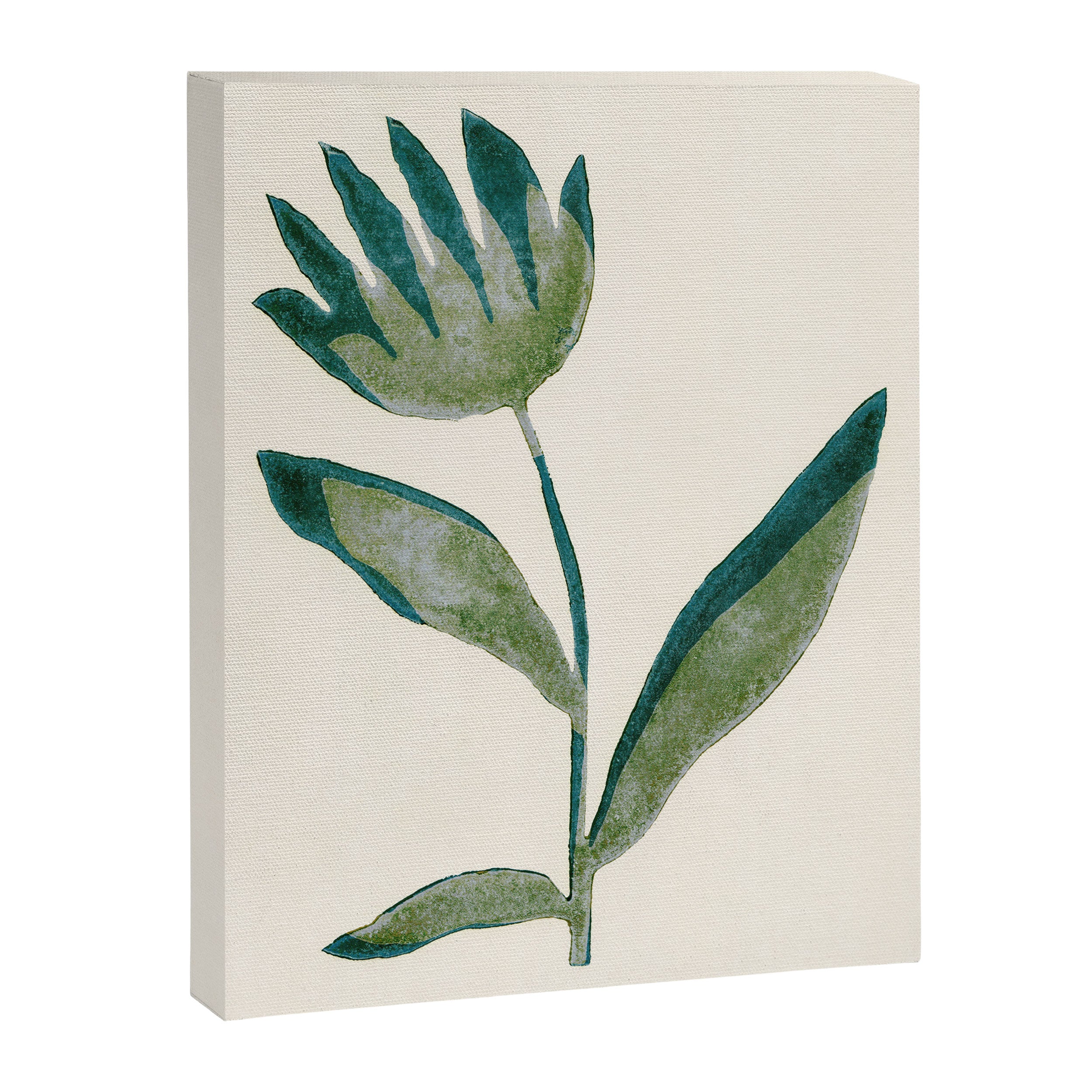 Linocut Flower / Dark Teal Canvas Print Gallery Image 6