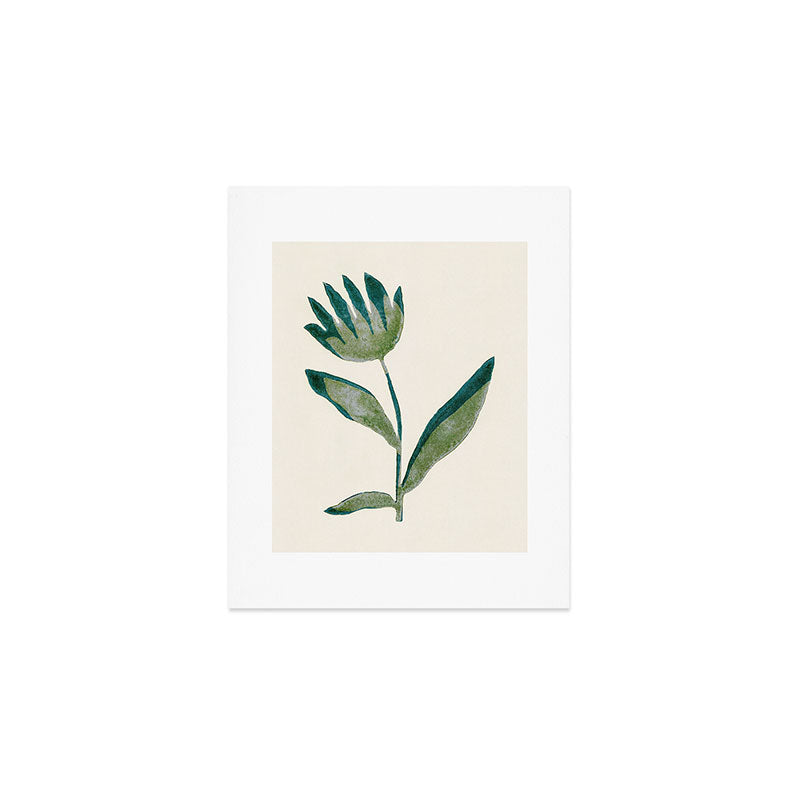 Linocut Flower / Dark Teal Art Print Gallery Image 1