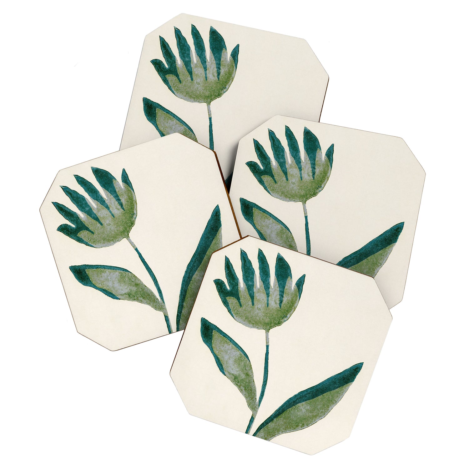 Linocut Flower / Dark Teal Coaster Gallery Image 1