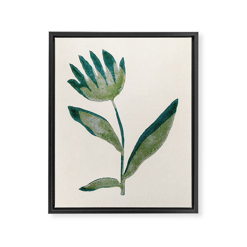 Linocut Flower / Dark Teal Framed Canvas Print Gallery Image 6
