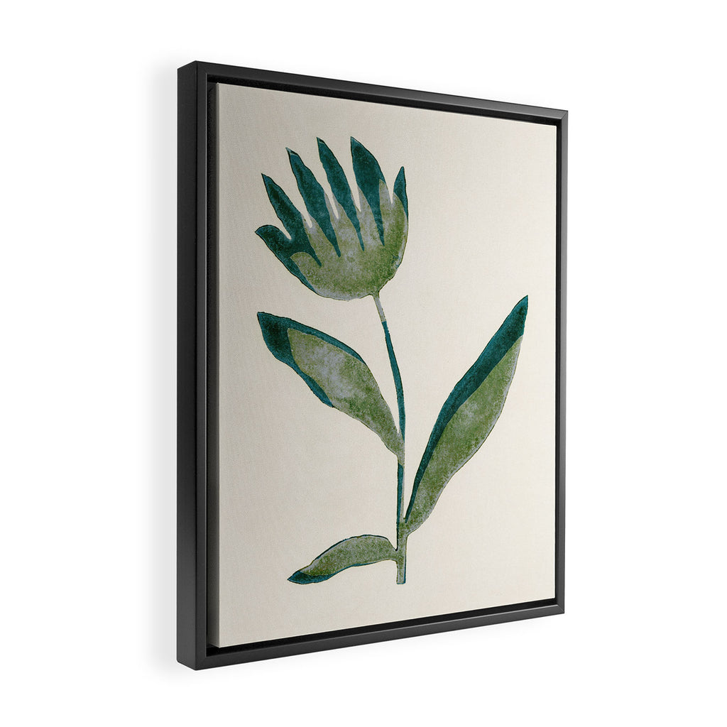 Linocut Flower / Dark Teal Framed Canvas Print Gallery Image 2