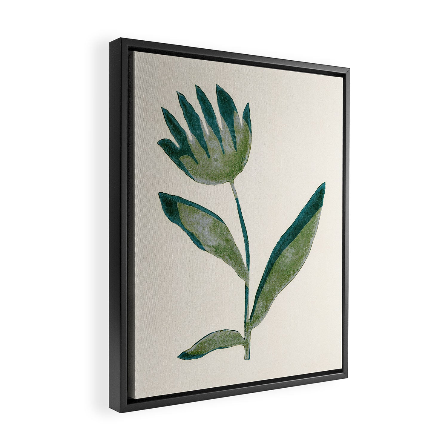 Linocut Flower / Dark Teal Framed Canvas Print Gallery Image 2