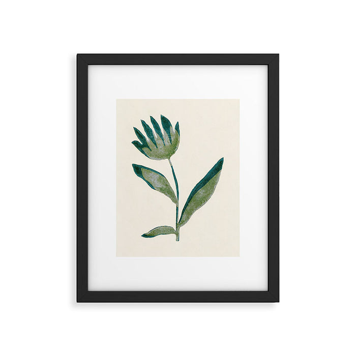 Linocut Flower / Dark Teal Framed Art Print Gallery Image 1