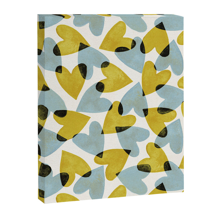 Linocut Hearts / Blue & Yellow Canvas Print Gallery Image 1