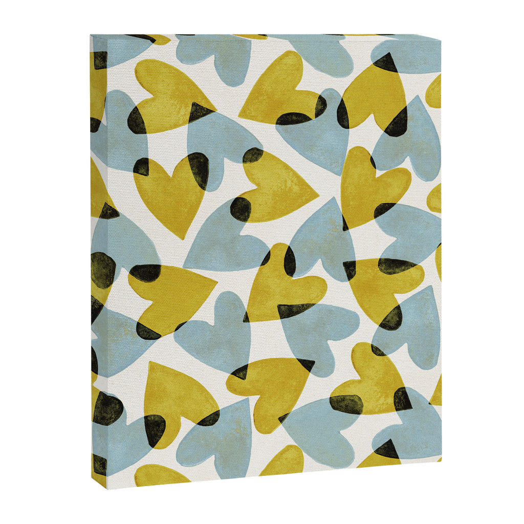 Linocut Hearts / Blue & Yellow Canvas Print Gallery Image 6