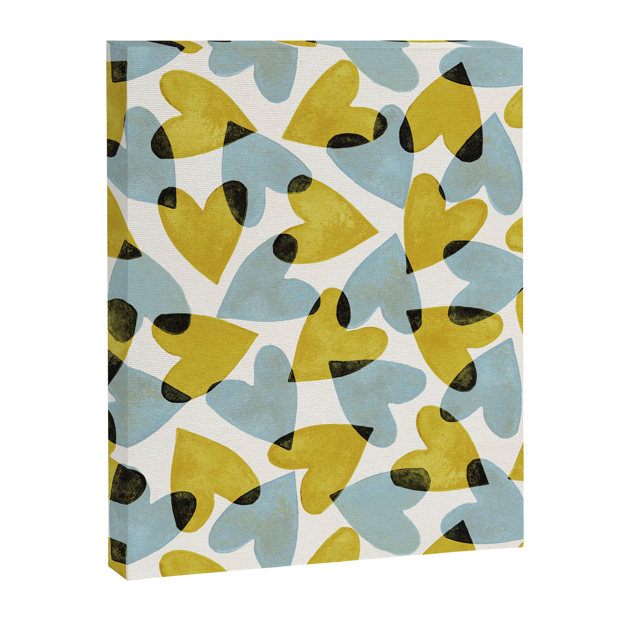 Linocut Hearts / Blue & Yellow Canvas Print Gallery Image 6