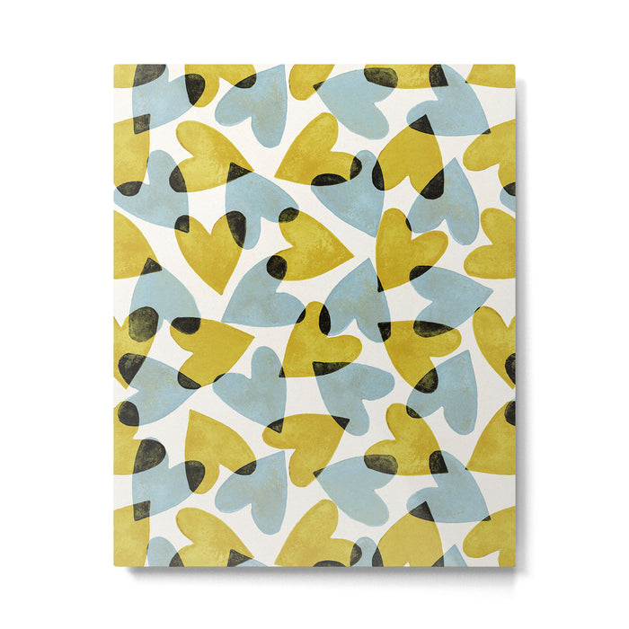 Linocut Hearts / Blue & Yellow Metal Print Gallery Image 1