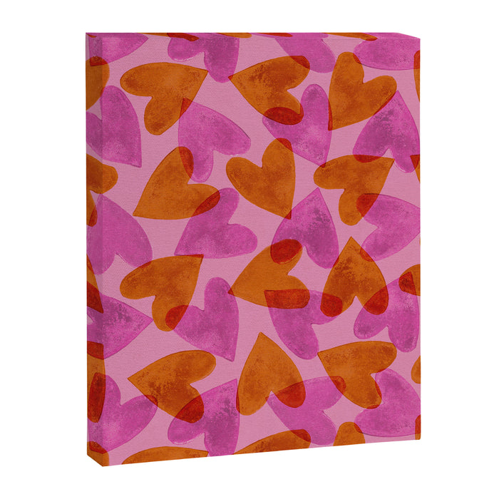 Linocut Hearts / Pink & Orange Canvas Print Gallery Image 1