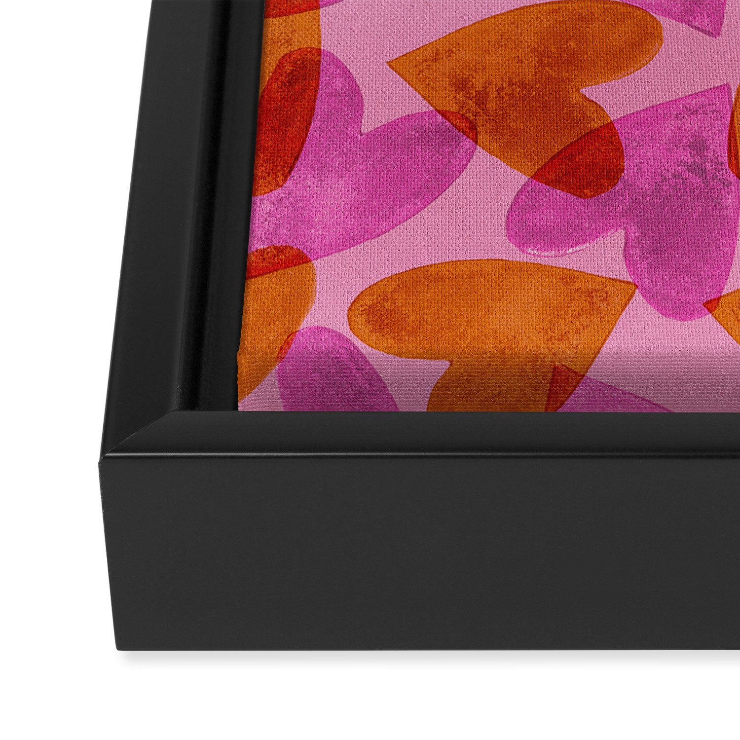 Linocut Hearts / Pink & Orange Framed Canvas Print Gallery Image 3