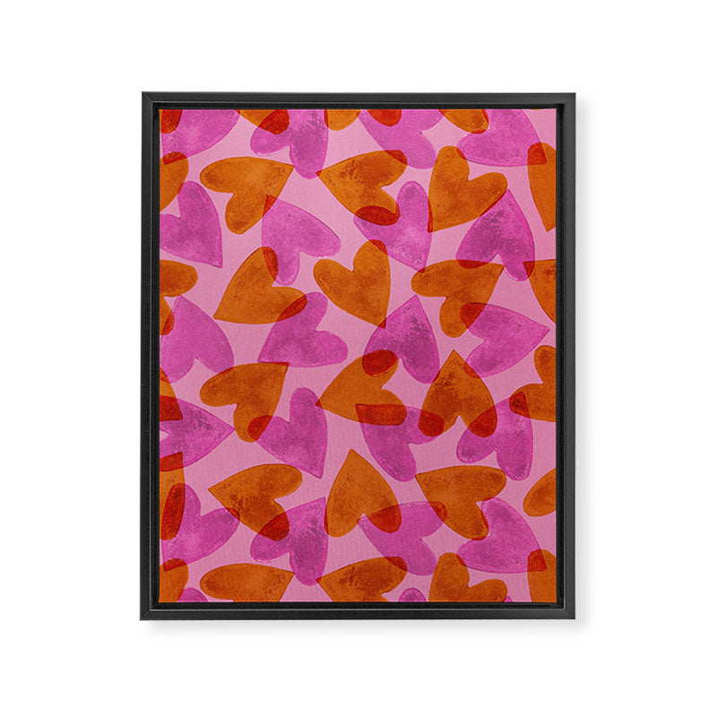 Linocut Hearts / Pink & Orange Framed Canvas Print Gallery Image 6