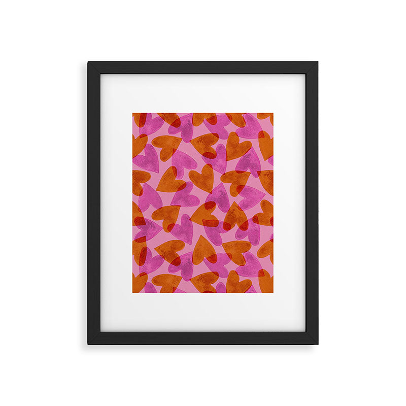 Linocut Hearts / Pink & Orange Framed Art Print Gallery Image 5