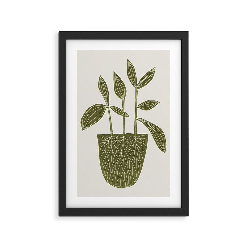 Linocut Houseplant #6 Framed Art Print Gallery Image 2