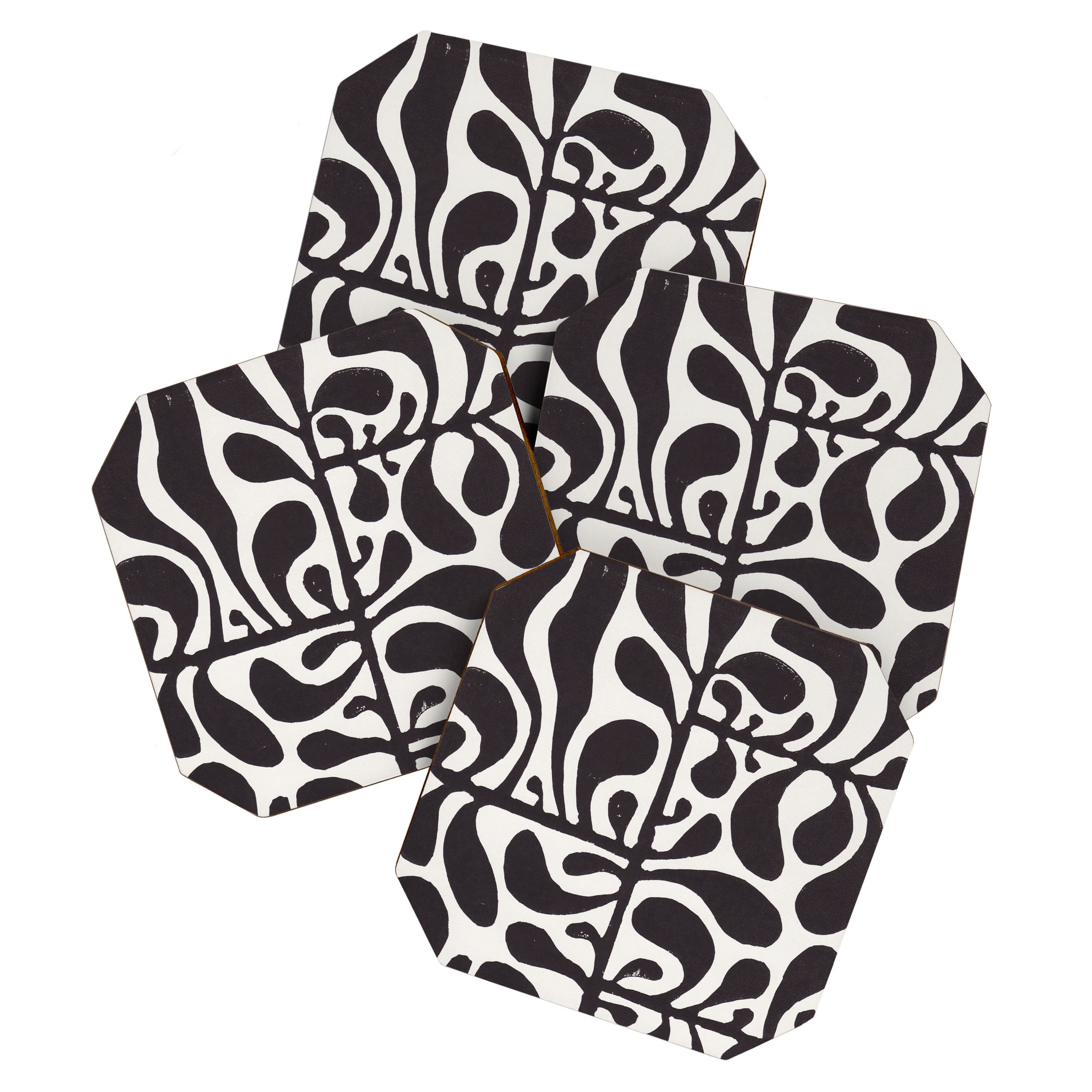 Linocut Plant #1 / Black & White Coaster Gallery Image 1