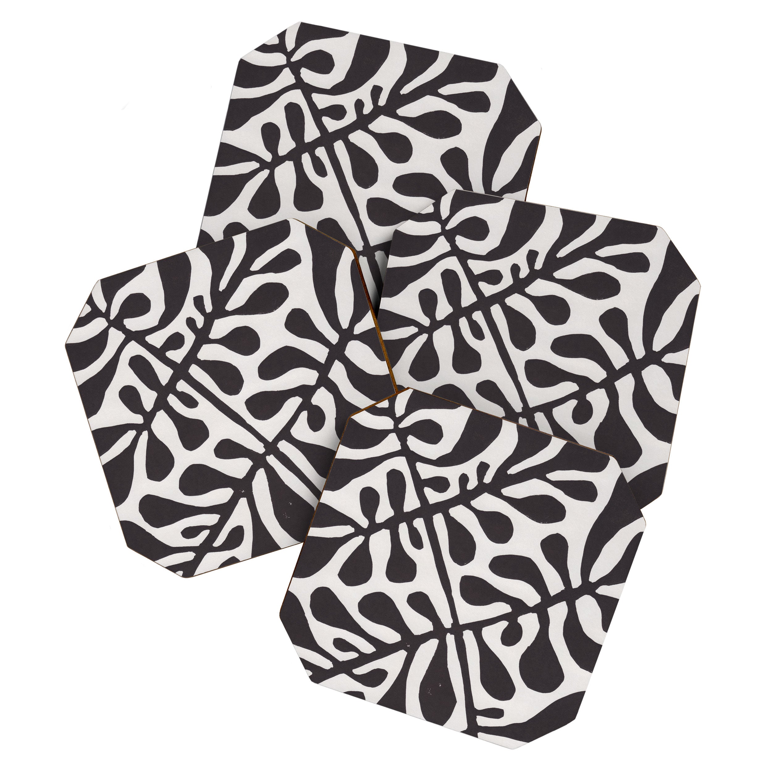 Linocut Plant #2 / Black & White Coaster Gallery Image 1