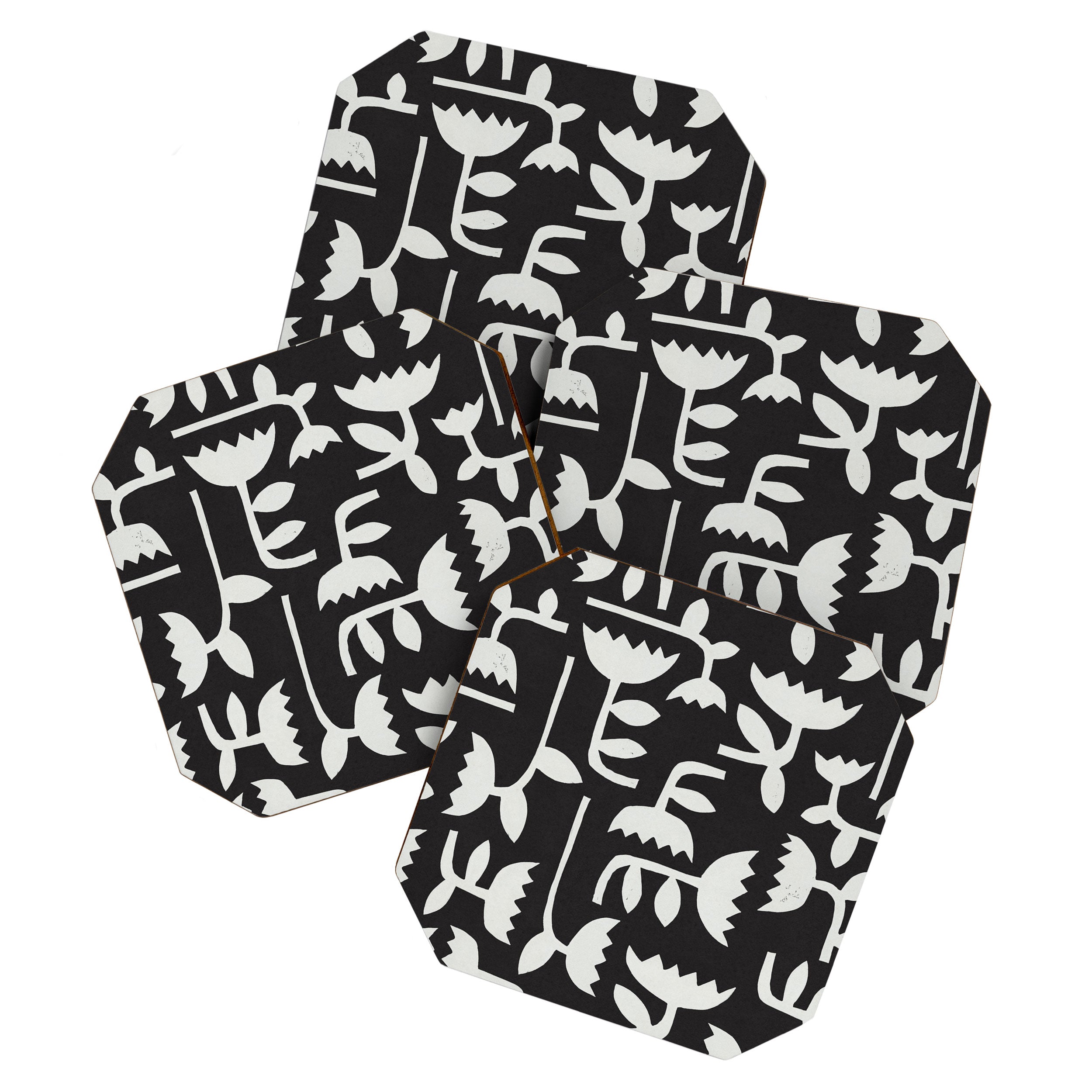 Linocut Tulip Pattern #4 Coaster Gallery Image 1
