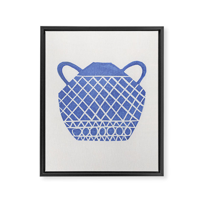 Linocut Vase #7 Framed Canvas Print Gallery Image 1
