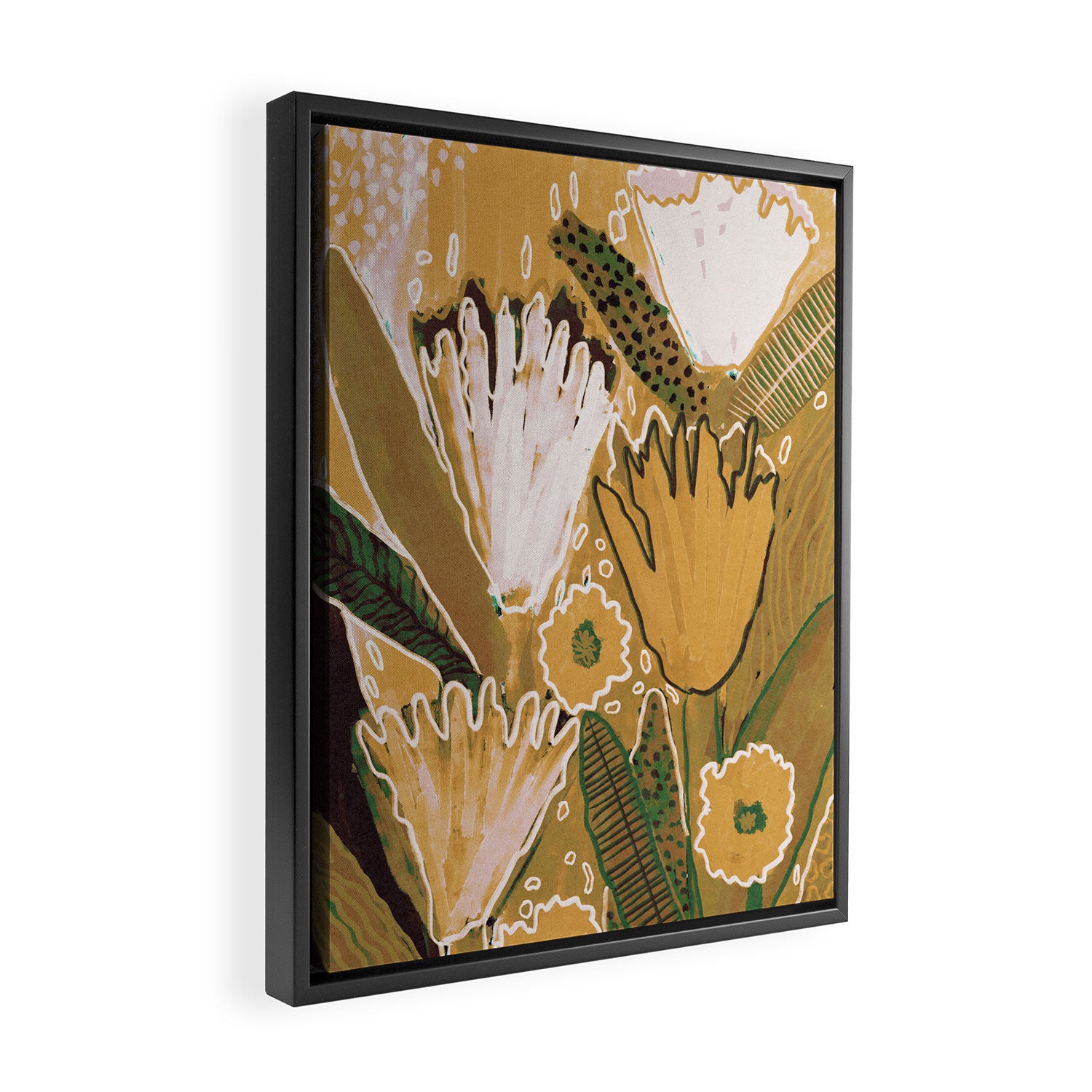 Magic Wildflowers / Yellow & Green Framed Canvas Print Gallery Image 2