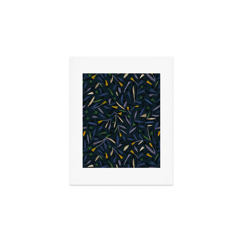 Midnight Floral Pattern 2 - Blue and Yellow Art Print Gallery Image 1