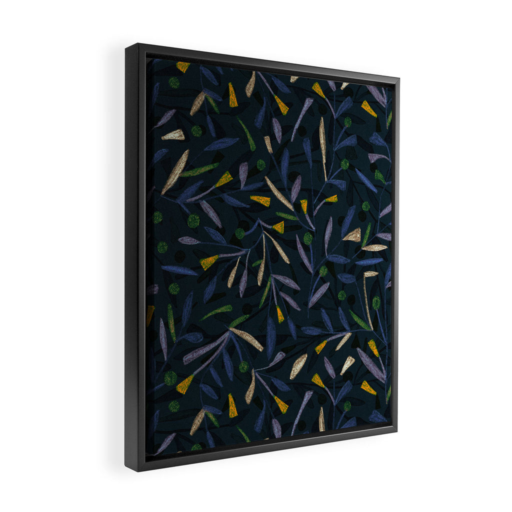 Midnight Floral Pattern 2 - Blue and Yellow Framed Canvas Print Gallery Image 2