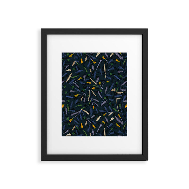 Midnight Floral Pattern 2 - Blue and Yellow Framed Art Print Gallery Image 5